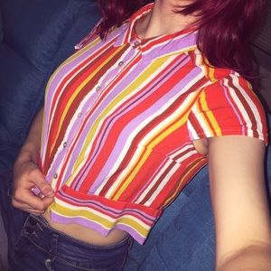 Forever21 Striped Colorful Button Down Top 💛🧡💜